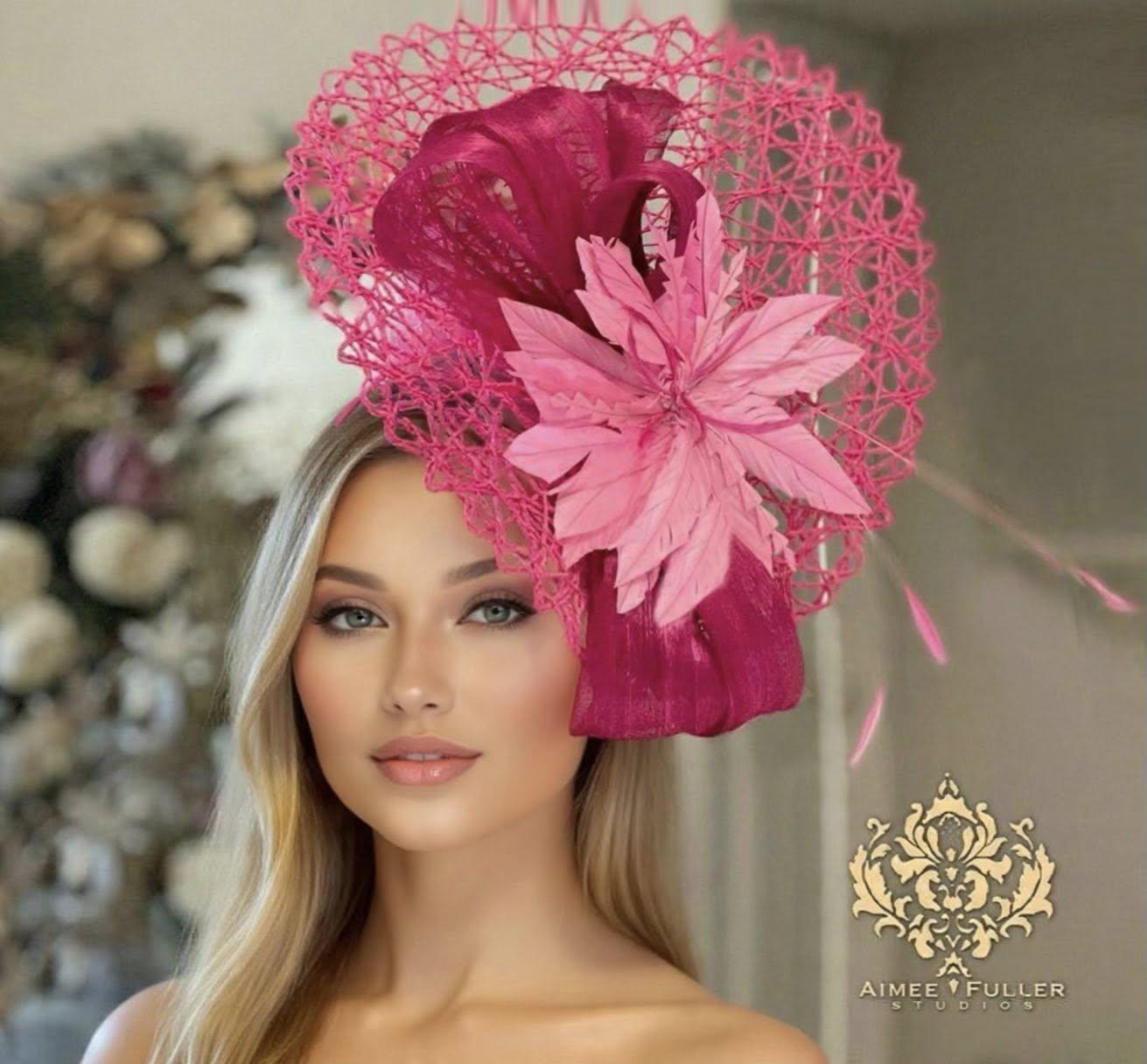 ✨ Poememgi Feather Headwear Women Pink Fascinator Top Flower Church Cocktail Hat Pink Beige Rose Fascinator Hat: Pink FeatherHat, Pink Blush  main image 4