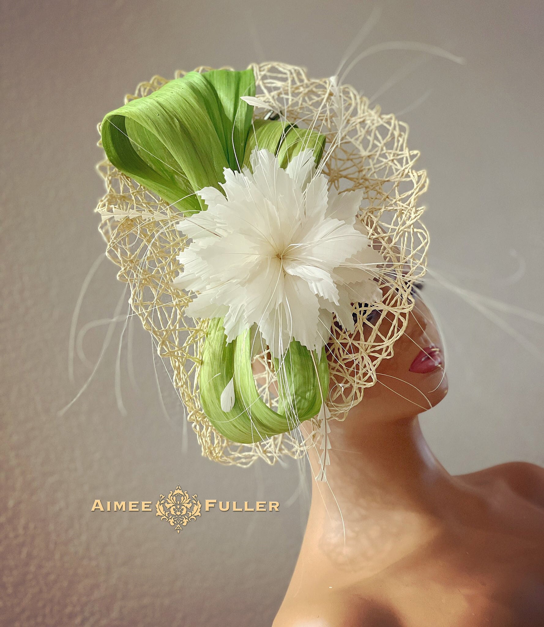 Beige and Green Fascinator - Etsy