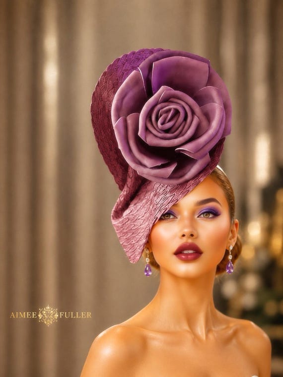Kentucky Derby Hat Fascinator, Dark Thistle Pink Purple  display picture 1