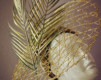 Kentucky Derby Fascinator, Gold Jeweled Headband, Gold-edged  display picture 3