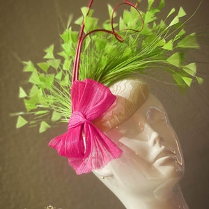 Kentucky Derby Hat Fascinator, Hot Pink Cream Off White Lace Apple Green Royal Ascot Fascinator, Lace Bridal Hat, Del Mar Races Hat, Easter