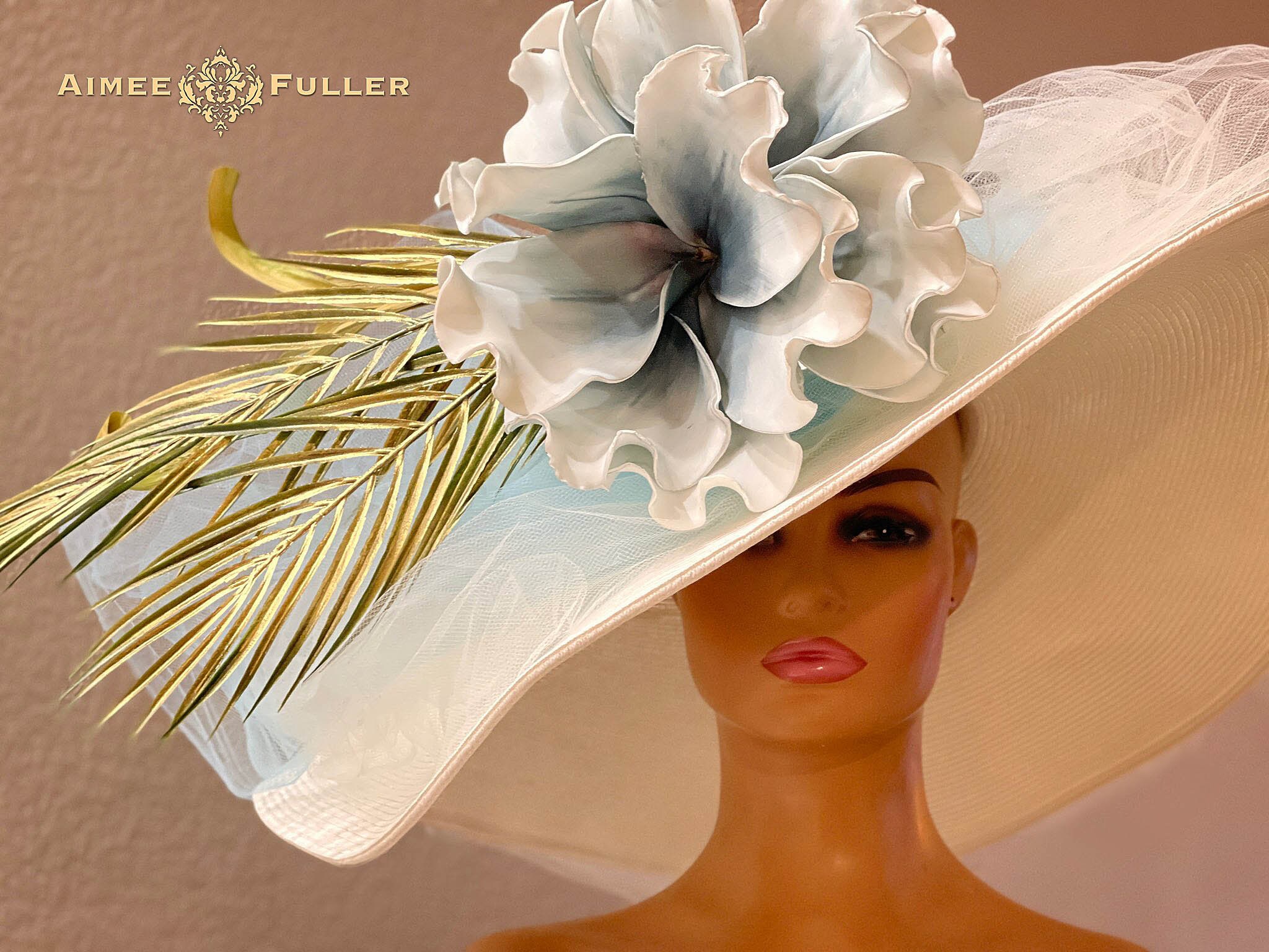 Kentucky Derby Hat, Palm Leaf Hat, High Tea White Cream  display picture 1