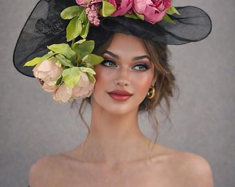 Floral Kentucky Derby Hat, Mauve Pink Green Royal Ascot  display picture 1