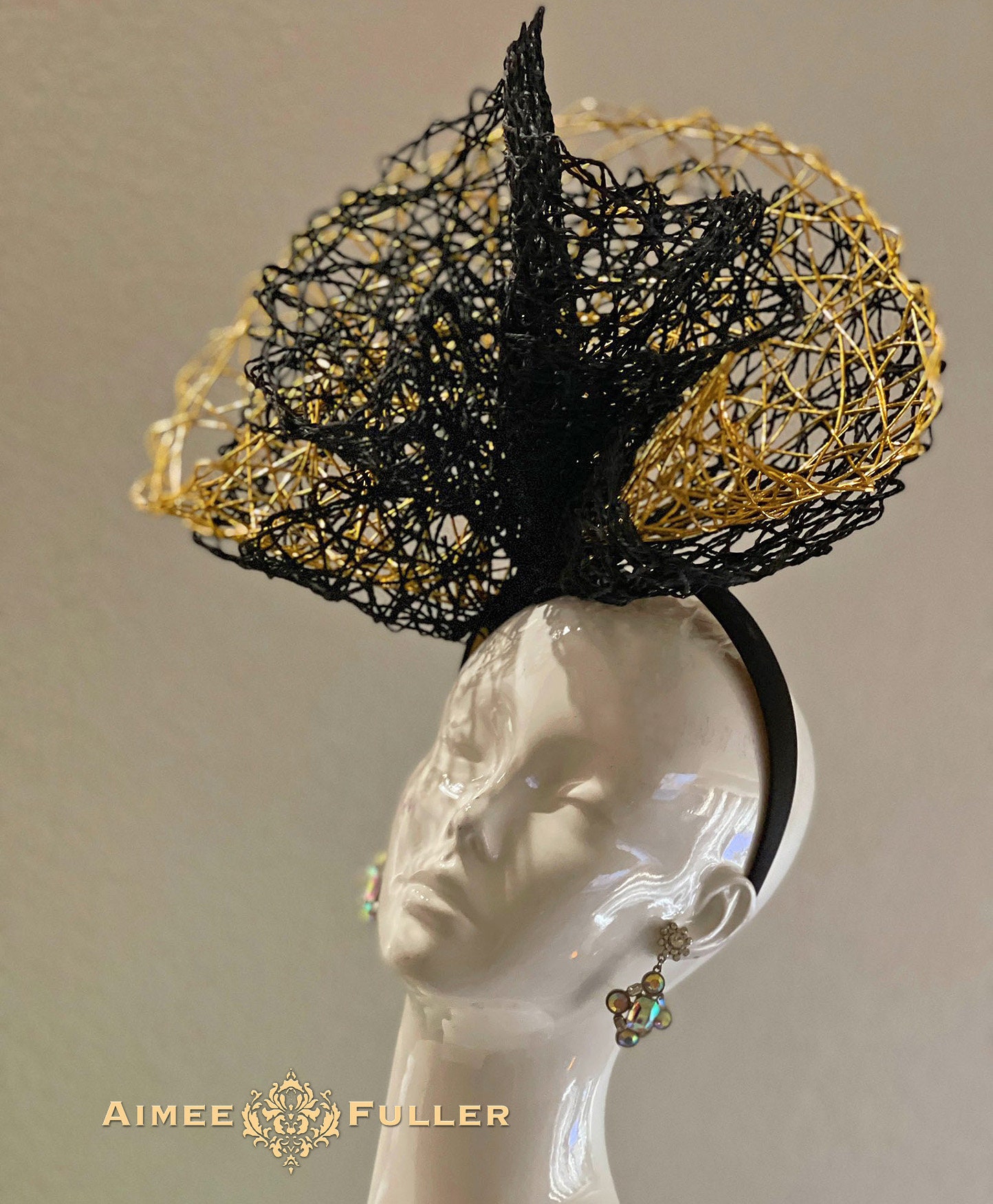KAI Black and Gold/Yellow Straw Statement Derby Hat Fascinator Formal Hat Gold Yellow Derby Hat: Straw Fascinator, Tea Party Hat - Etsy main image 4