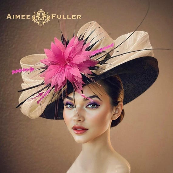 Kentucky Derby Hat, Black Hot Pink Hat, Fuchsia Cream off  display picture 1