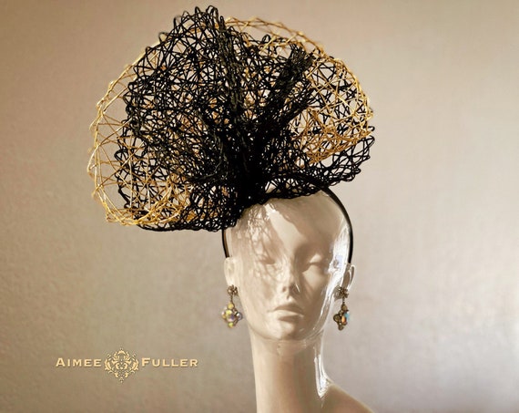 Kentucky Derby Fascinator, Black Gold Fancy Eveningwear Hat  display picture 3