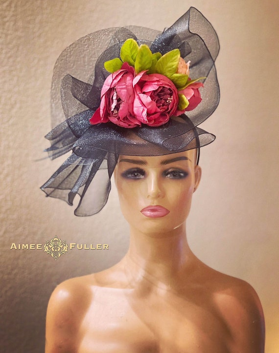 Kentucky Derby Hat, Black Hot Pink Royal Ascot Hat  display picture 2