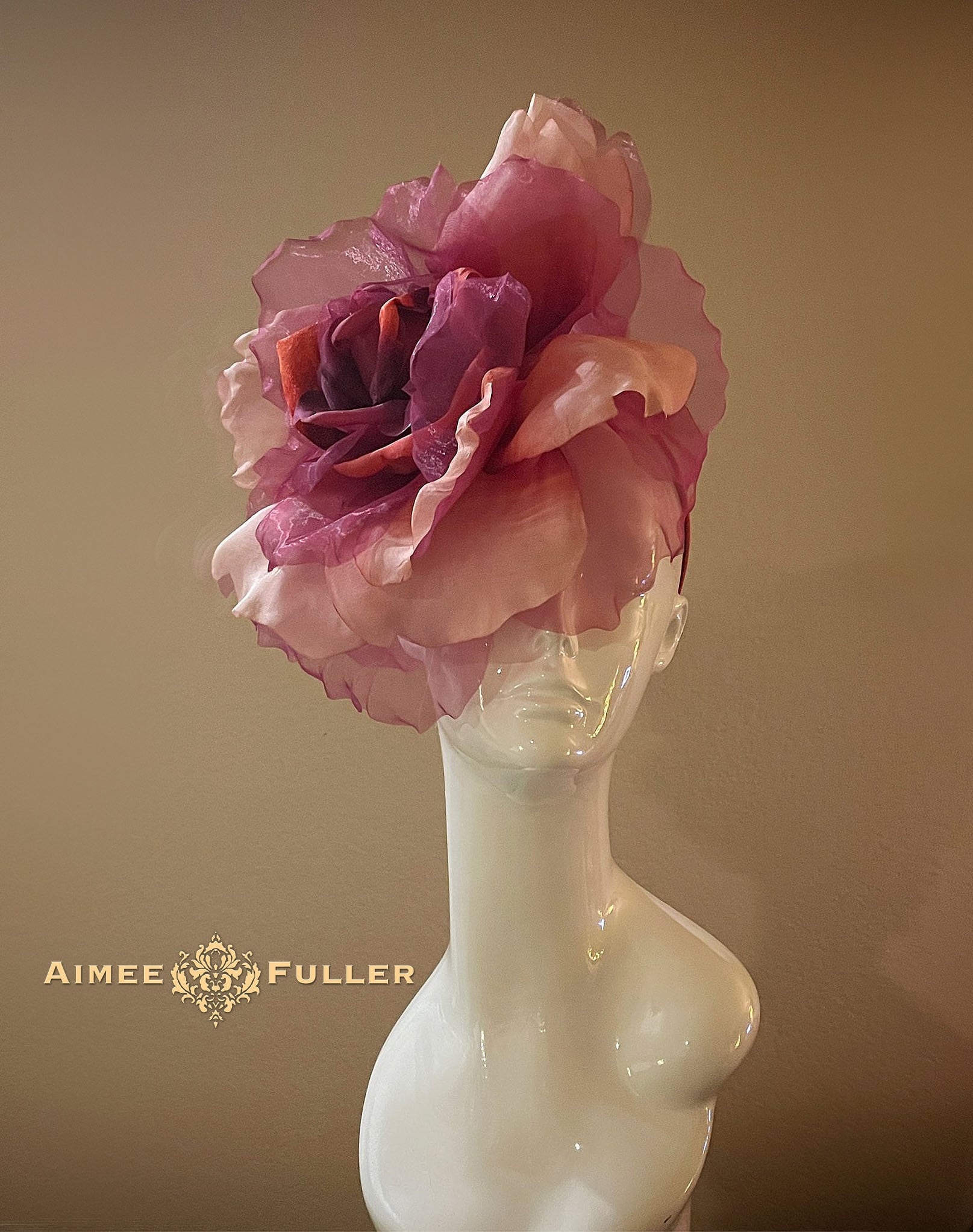 8961 Nude Fascinator, Rose Fascinator Red,rose Fascinators For Women Derby, kentucky derby hat fascinator red sinamay with ombre coral  main image 3