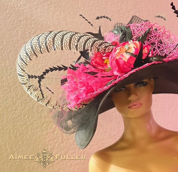 Kentucky Derby Hat, Wide Brim Hat, Ky Derby Hat, Fuchsia Hot  display picture 2