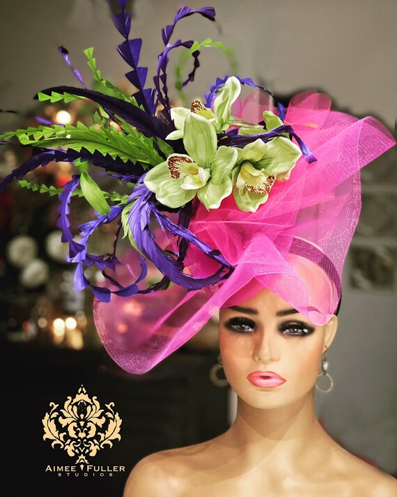 Kentucky Derby Hat Fascinator, Shocking Pink Purple Apple  display picture 1