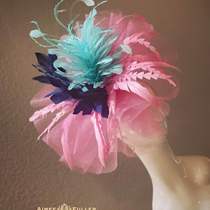 Kentucky Derby Hat, High Tea Cocktail Fascinator, Soft Pink Navy Blue Aqua Turquoise Hat, Royal Ascot Hat, Melbourne Cup Hat, Easter Hat