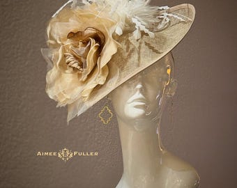 Kentucky Derby Hat, Coffee Beige Cream Brown Tulle Flower  display picture 1
