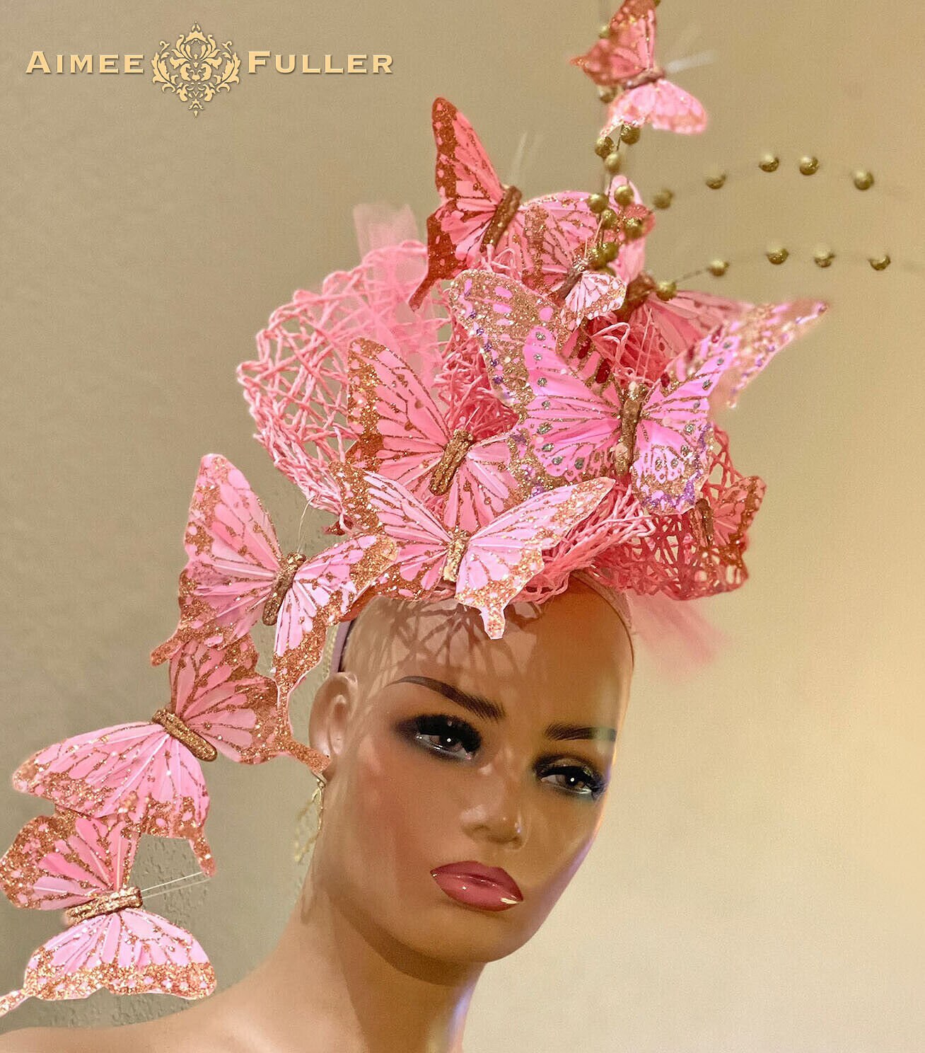 Kentucky Derby Hat Fascinator, Mauve Pink Gold Red Silver  display picture 2