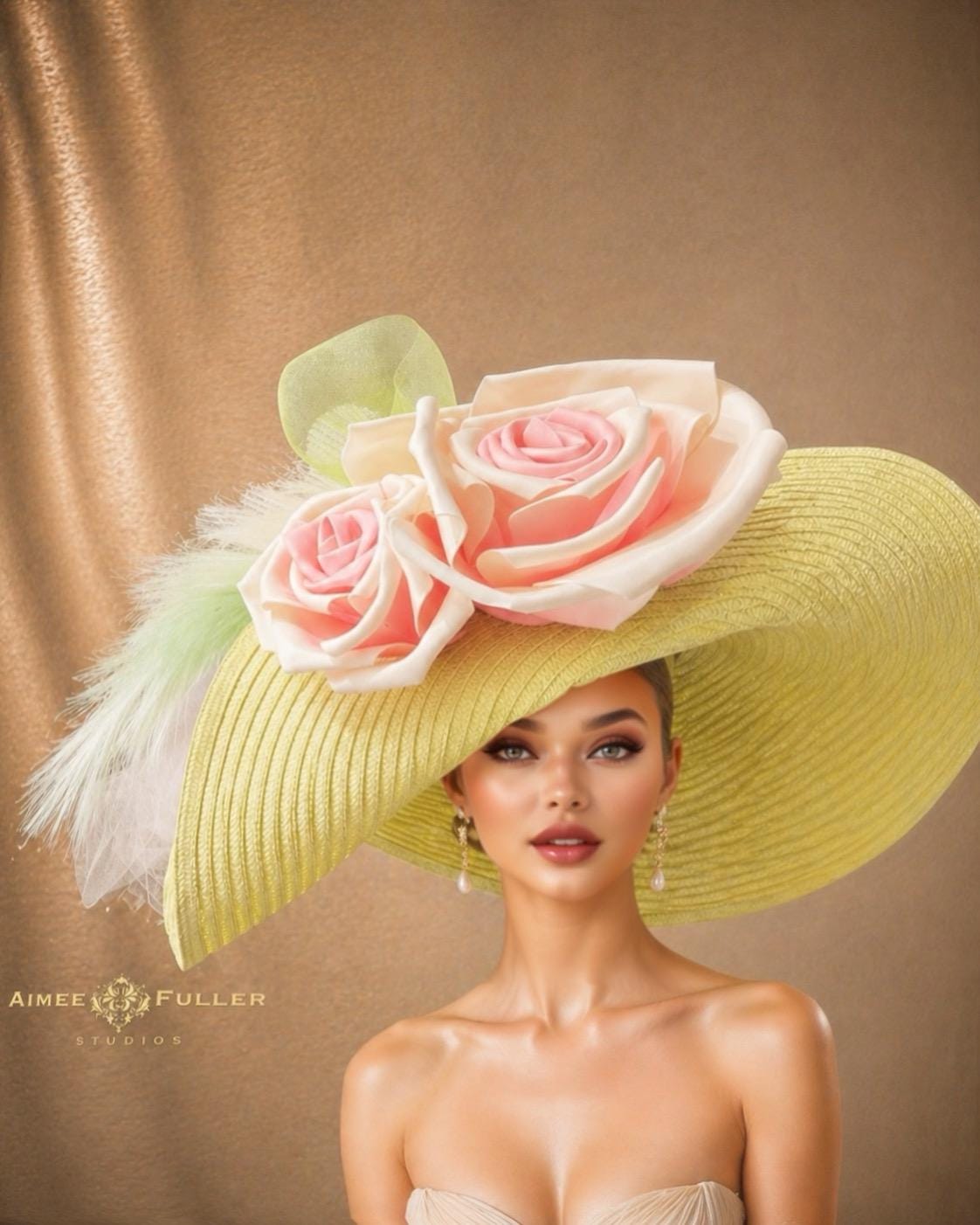 Huge Kentucky Derby Hat, Pink and Green Hat, High Tea Large  display picture 1