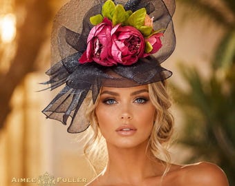 Large Black and Hot Pink Kentucky Derby Hat: Wedding Church  display picture 2
