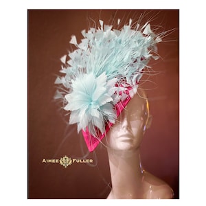 Kentucky Derby Hat Fascinator, Royal Ascot Hat, Lipstick Pink Hot Pink Hat with Mint Green Aqua, Bridal Hat, Church High Tea Hat Del Mar Hat