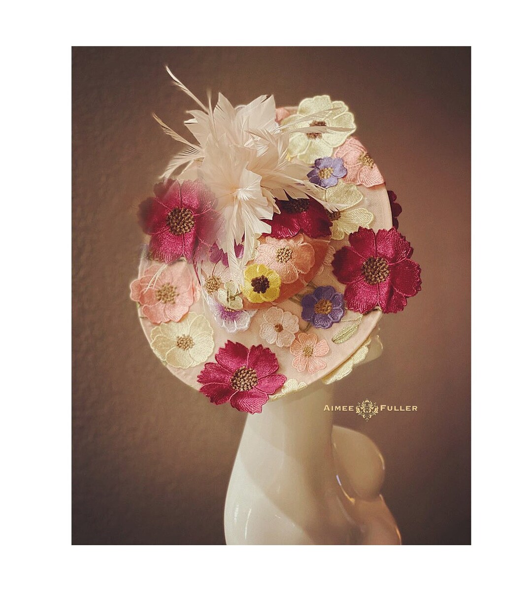 Floral Applique Kentucky Derby Fascinator, High Tea Hat 