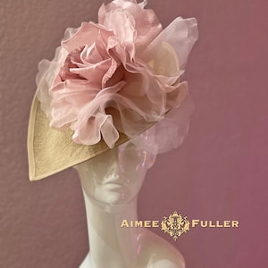 Kentucky Derby Hat Fascinator, Primrose Pink Shades Rose Silk, Bridal Hat, Beige Fascinator, Del Mar Races Hat, Royal Ascot Hat High Tea Hat