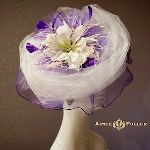 Kentucky Derby Hat Fascinator, Purple Fascinator, Cream Flower Bridal High Tea Fascinator, Purple Del Mar Races Hat, Royal Ascot Hat, Church