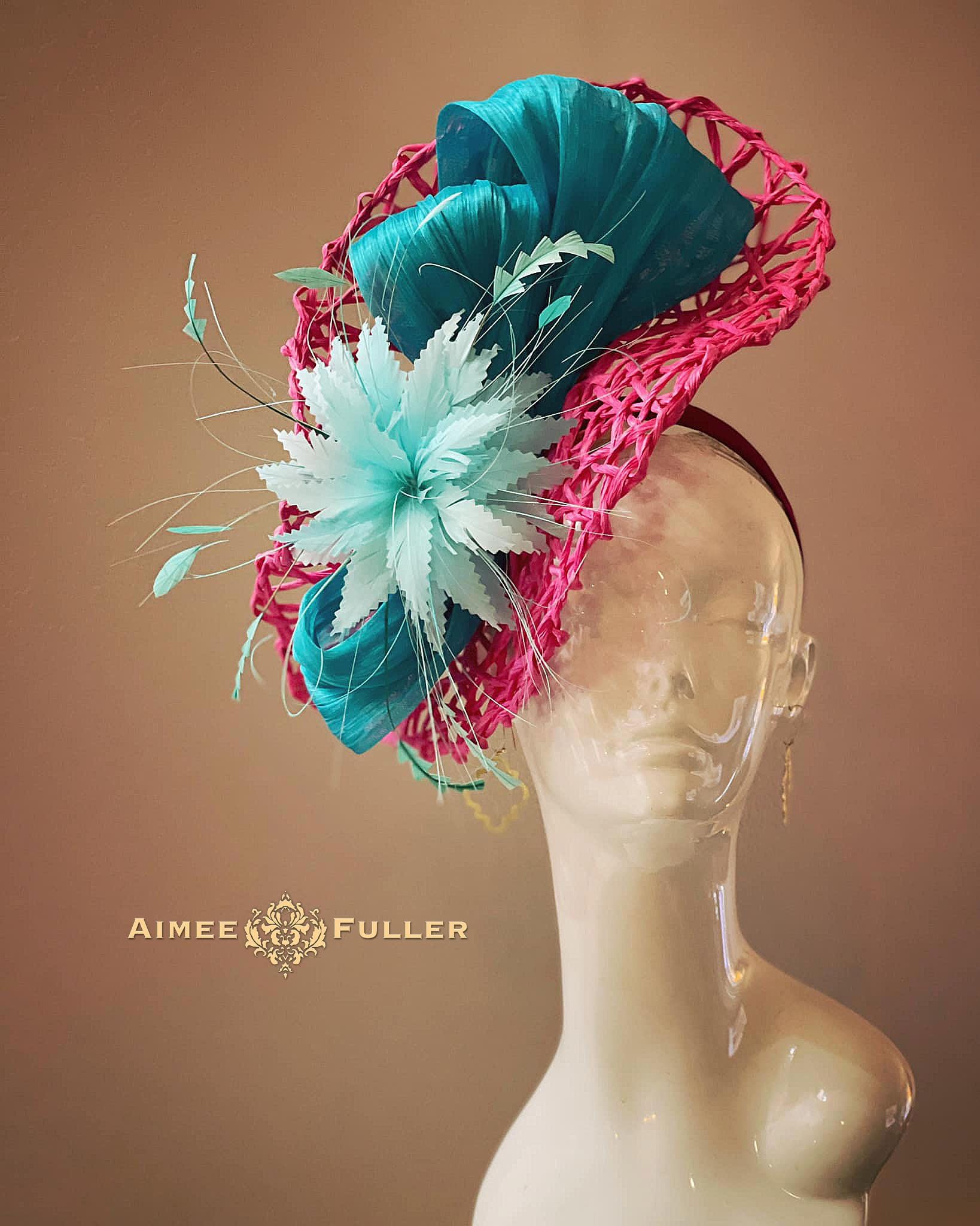 Kentucky Derby Oaks Teal and Fuchsia Floral Fascinator Hat il_fullxfull.5751579905_2y96.jpg main image 2
