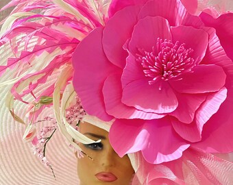 Huge Kentucky Derby Hat, High Tea White Cream Large Brim  display picture 2