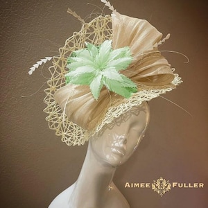Kentucky Derby Hat Fascinator, Cream Fascinator Hat, Holiday Fascinator, Wedding Hat, Royal Ascot Hat, Off White Mint Green Hat Fascinator