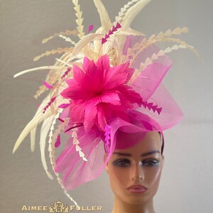 Kentucky Derby Hat Fascinator, Royal Ascot Hat Fascinator, Fuchsia Hot Pink Cream Melbourne Cup Hat, Del Mar Opening Day Hat, Bridal, Easter