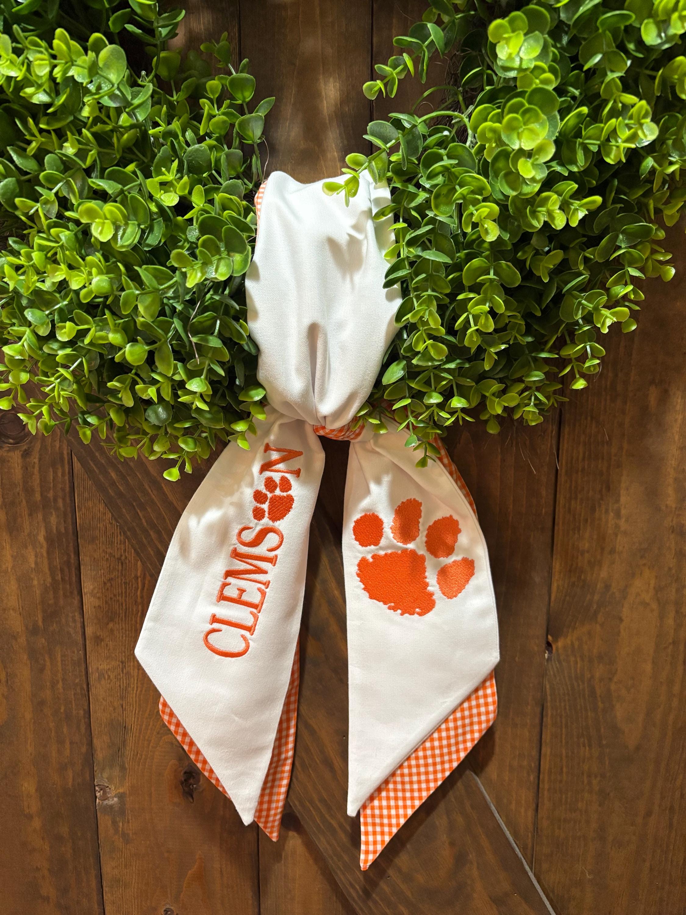 College Football Wreath Sash, Clemson Tigers Embroidered Sash for boxwood wreath, Housewarming Gift, College Spirit, Any Occasion