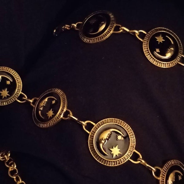 Celestial belt// moon and stars black and gold