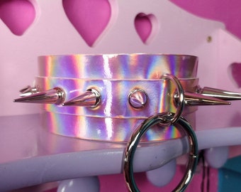 Holographic choker with spikes// pastel goth grunge mall goth Halloween kawaii harajuku