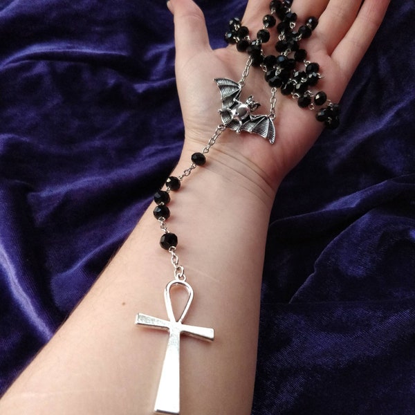 Vamp Rosary- Chunky Ankh, Faceted  Beads