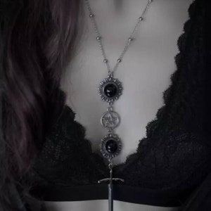 Goth Necklace// goddess witch mage sword