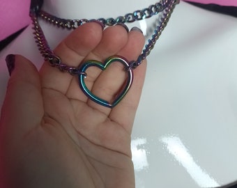 Heart Chain Choker- Choke Chain Version! Martingale Collar - iridescent