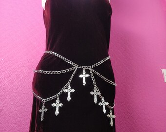 Crucifix Waist Chain Belt/ Harness waist chain gothic silver