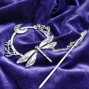 Dragonfly and moon hair stick
