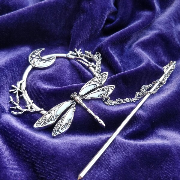 Dragonfly and moon hair stick