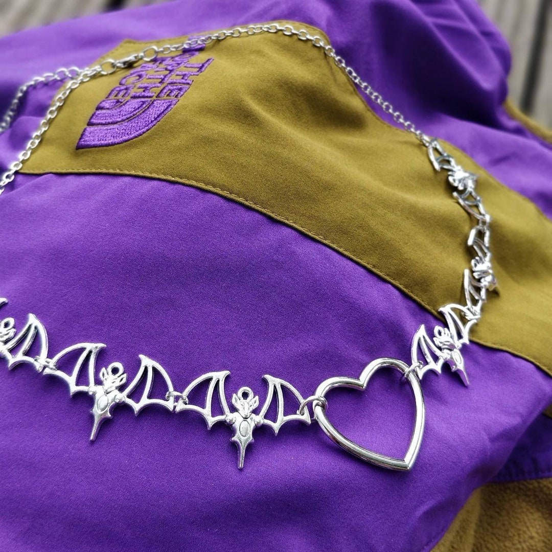 Heart Full of Bats Necklace //bat Chain Heart Choker Etsy