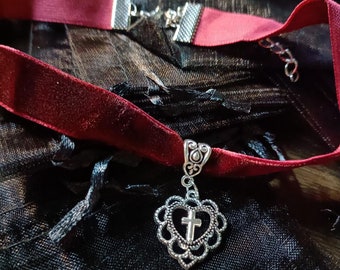 sacred heart burgundy red velvet choker