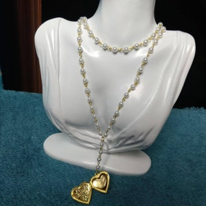 Heart locket pearl necklace