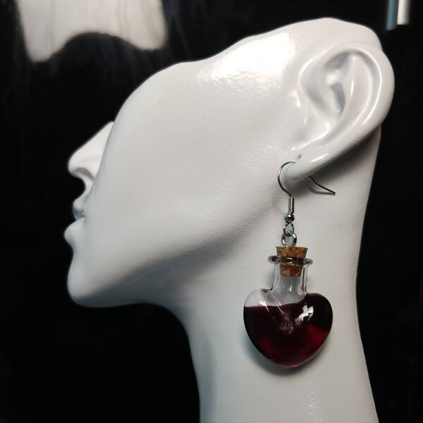 Heart Shaped Vial of blood earrings