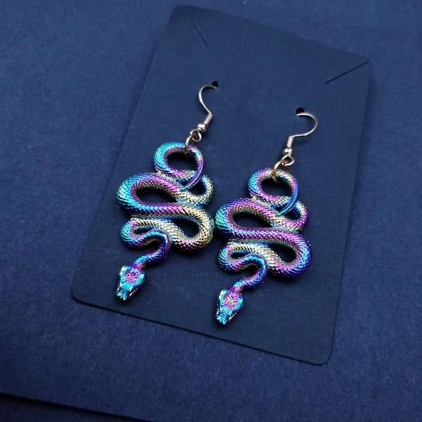 snake earrings / oil spill/ holographic/ rainbow