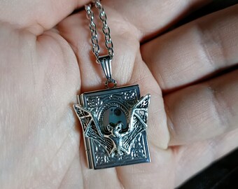 Bat Book Locket Necklace