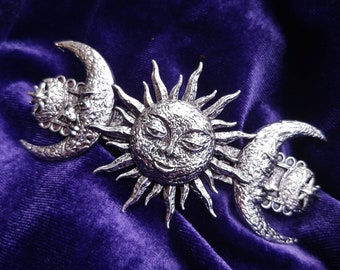 Whimsigoth Hair Barrette- sun moon and stars