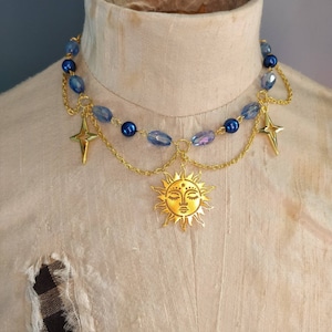 Whimsigoth Necklace Sun and Stars