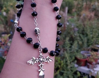 gothic rosary skulls and bats