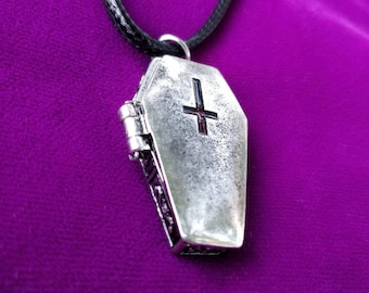 Coffin Necklace// gothic Locket / cobweb locket / crucifix locket