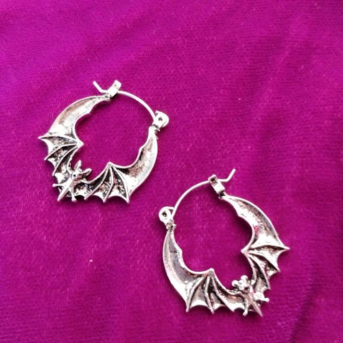 Elvira's Bat Hoop Earrings. Bat Earrings Silver Earrings Etsy UK