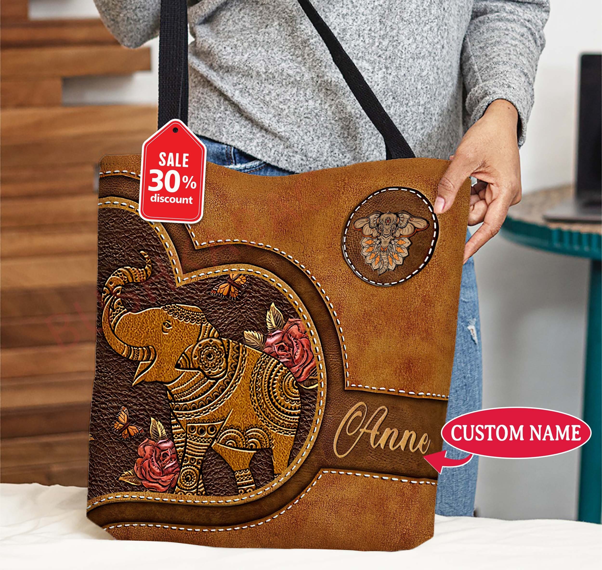 Personalized Elephant Tote Bag, Elephant Handbag, Elephant Shoulder Bag,  Elephant Lovers Gift, Elephant Bag, Vintage Elephant Gift UH340