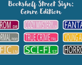 Bookshelf Street Sign – Genre Edition | 3D Printed Bookish Shelf Decor | Book Nook Name Plate | Reader Gift