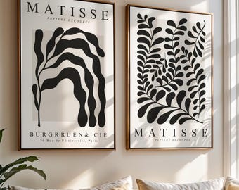 Matisse Print Set: Beige Minimalist Art, Black and White Posters
